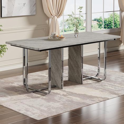 Table à manger rectangulaire moderne 180x80cm gris et argent pour 6-8 personnes (1/5)