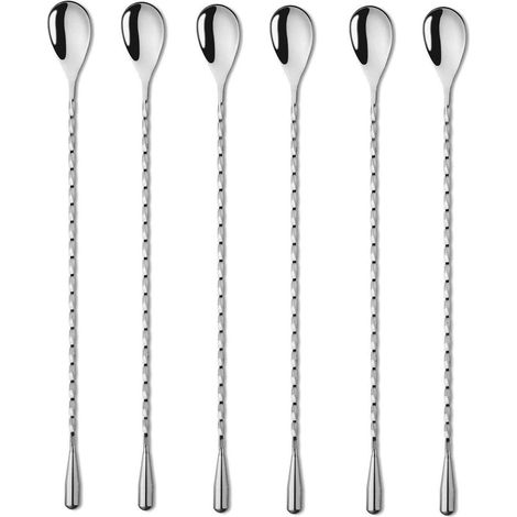 Lot de 6 cuillères à cocktail en acier inoxydable (argent, 30 cm, spirale) (1/5)