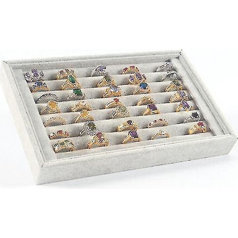 Plateau de présentation pour bagues et bijoux en velours, boîte de rangement pour bijoux d'environ 50 emplacements (1/5)