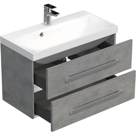 Cube Way 80x53x40 cm mueble de baño suspendido imitación hormigón con lavabo de mármol fundido, gris (CUBE280ZBE) (1/2)