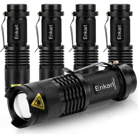Mini lampe de poche LED, super lumineuse, lot de 5, 350 lumens, 3 modes, zoomable, pile AA, lampe de poche avec clip (pile non incluse) (1/5)