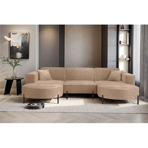 Wohnlandschaft U-Form Sofa VALENCIA in Stoff Noel Beige