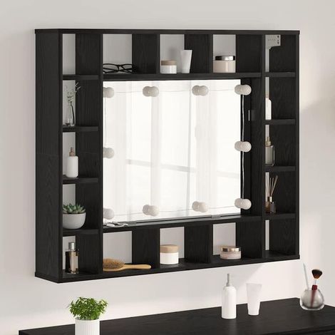 Armoire de Rangement Miroir Chêne Noir 91 x 15 x 76,5 cm Bois d'Ingénierie, Design Moderne (1/5)