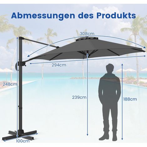 300 cm outdoor sonnenschirm verstellbare neigung 360 drehung