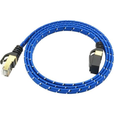 Câble de raccordement Ethernet ultra plat catégorie 7 avec connecteurs RJ45 plaqués or et blindés et gaine en nylon tressé pour modem, routeur, réseau LAN 3 m (1/5)