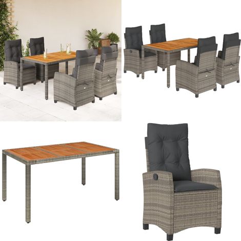 5-tlg. Garten-Essgruppe mit Kissen Grau Poly Rattan - Gartentisch - Gartenstuhl (1/5)