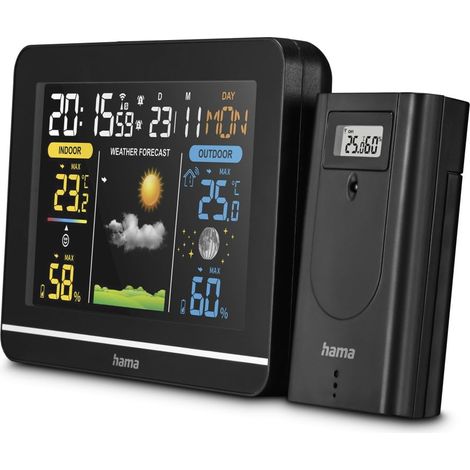 Station météo avec capteur extérieur, thermomètre intérieur et extérieur, alarme gel, hygromètre intérieur et extérieur, prévisions météo avec symboles, climat ambiant, horloge radio-pilotée DCF (1/5)