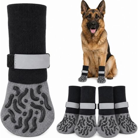 2 Paires de Chaussettes Antidérapantes pour Chiens, Imperméables et Chaudes, Avec Sangles Réglables et Silicone des deux Côtés, Pour Usage Intérieur et Extérieur (1/5)