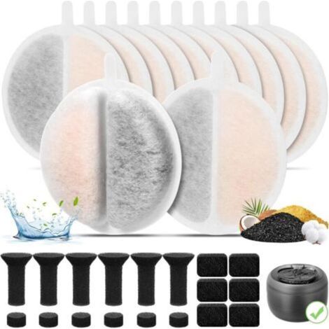 Cat Water Fountain Filter, Pack of 12 Cat Fountain Filters, 6 Cat Water Fountain Pump Filters and 6 Sound-Dampening Sponge Centers for 2.5L Cat Water Fountain (1/5)