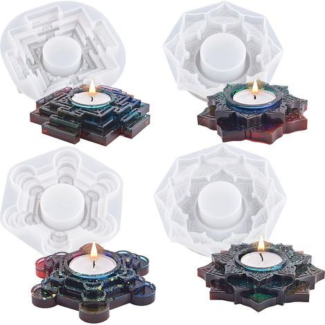 4 PCS Silicone Moules Bijoux Résine Bougeoirs Moule Résine Moule Resine Epoxy Silicone pour Bougeoirs pour La Boîte à Bijoux, La Boîte à Bonbons et La Décoration de Table (1/5)