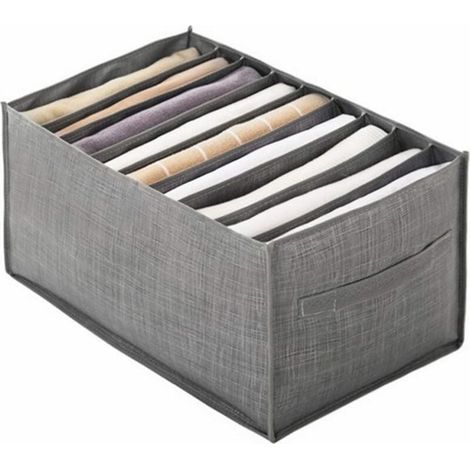 Kleiderbox mit Schubladeneinsatz, faltbar und waschbar, für Kleidung, Jeans, Leggings, T-Shirts, Socken, Unterwäsche (9 Fächer mit Griff, graues Vliesmaterial) GR (1/5)