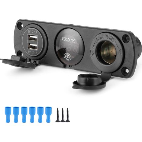 12V 3-Loch Zigarettenanzünder-Steckdosenleiste mit Voltmeter, Dual-USB-Kfz-Ladegerät und Überladeschutz (1/5)