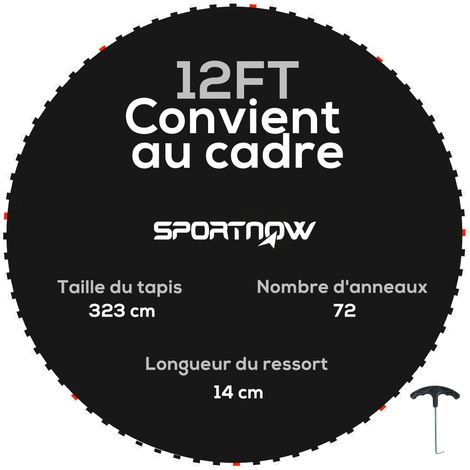 Tapis de rechange pour trampoline tapis de saut de remplacement, compatible trampoline Ø 3,7 m et ressorts de 14 cm
