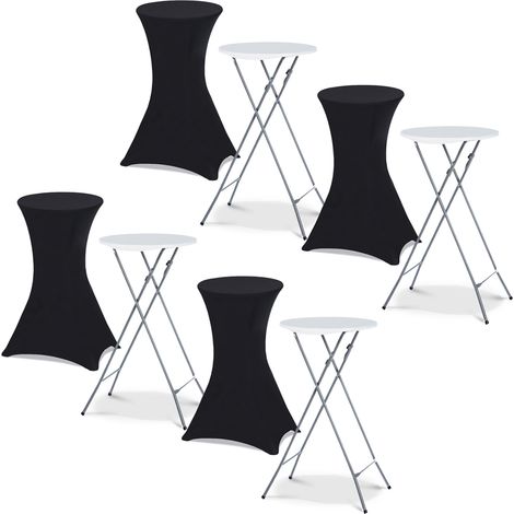 Idmarket – Lot de 4 tables hautes pliantes 105 cm – Structure acier robuste – Plateau polyéthylène 60 cm – 4 housses noires lavables