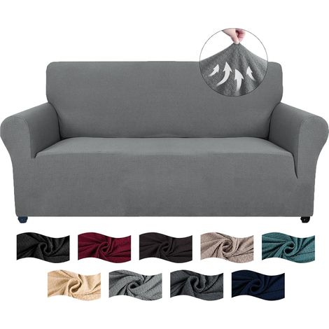 2-Seater Sofa Cover with Armrests, Jacquard Stretch Sofa Cover, Universal Non-Slip Sofa Cover, Sofa Cover for Dogs and Cats, Washable, Light Grey (1/5)