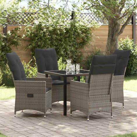 vidaXL Garten Essgruppe mit Kissen 5 pcs Grau Poly-Rattan (1/5)