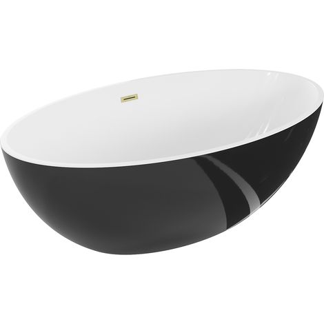 Mexen Nike freistehende Badewanne 175 x 100 cm, weiß/schwarz, Abfluss gold gebürstet - 54071751075-55 (1/5)