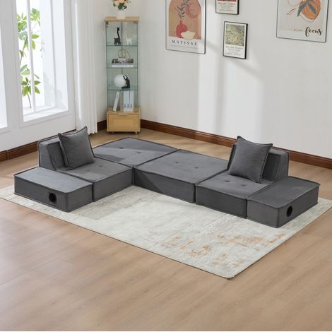Divano letto 2 posti 162x78x66 cm in tessuto a coste grigio scuro, modulabile FLORAGRACE (1/5)