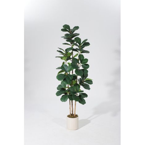 Ficus artificiel 2,1 m, arbre tropical réaliste pour décoration jungle intérieure, plante factice malléable en pot blanc - Garvee Natural