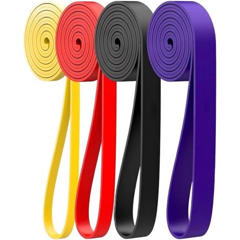 Bandas de resistencia - 4 piezas - 208 cm de largo - 4 niveles de resistencia - Banda de resistencia para tonificar el pecho - Banda para dominadas - Banda elástica de fitness - Unisex (1/5)