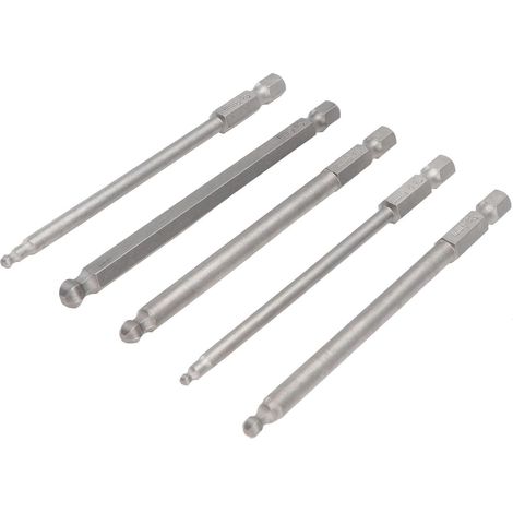 5 Pièces Embout de Tournevis à Bille Hexagonal 100mm 2, 5 Mm 3mm 4mm 5mm 6mm, Argenté, pour Perceuses et Visseuses Électriques (1/5)