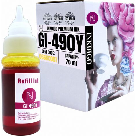 Inchiostro Inkdigo GI490Y compatibile con Canon Pixma G1400 G2411 G3411 G1411, certificato TÜV. (1/5)