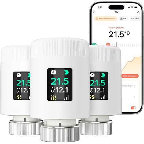 Lot de 3 thermostats de radiateur intelligents - Thermostat numérique programmable - Contrôle par application Wi-Fi - Économie d'énergie - Pour plusieurs pièces (1/5)