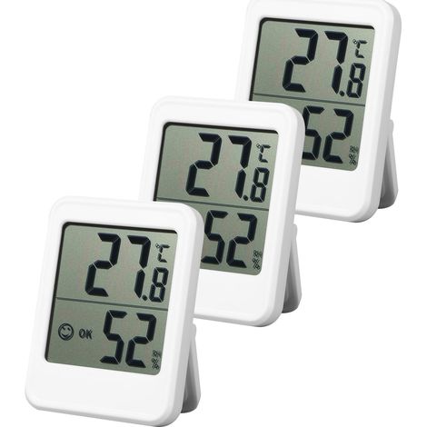 Termometro igrometro, 3 pezzi igrometro digitale mini termometro LCD igrometro interno alta precisione -20 ℃ 70 ℃ 10% 99% termometro ambiente per casa stanza del bambino cantina bianco