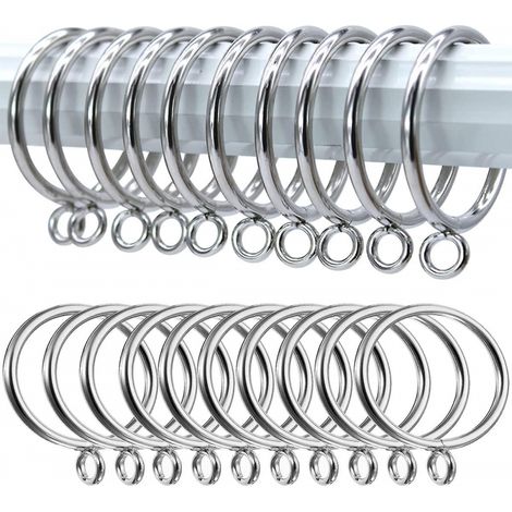 BEBUSINGOTO Pack de 20 anneaux de rideau en métal argenté de 38 mm, anneaux de tringle à rideau, anneaux de suspension pour tringles à rideaux, tringles et rideaux, rideaux de douche (1/5)