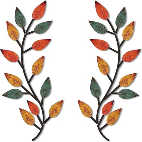 Lot de 2 décorations murales en métal : feuille de vigne et branche d'olivier, décoration murale pour salon, couloir et usage extérieur (1/5)