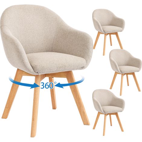 GOEURVANT Webstoff Esszimmerstuhl Beige, 4er Set, 360° drehbar, ergonomischer Küchenstuhl mit Armlehnen & Massivholzbeinen (1/4)