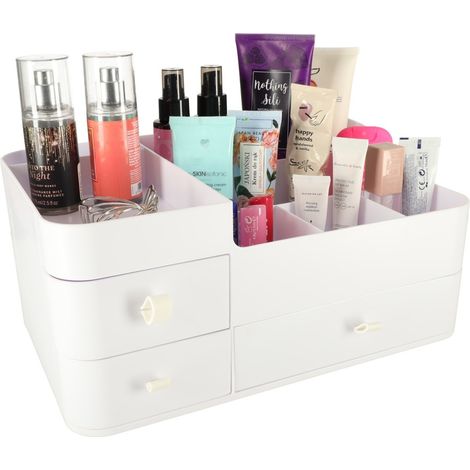 Organisateur de maquillage avec tiroirs et compartiments, boîte de rangement cosmétique, plastique, 3 tiroirs, 7 compartiments (1/5)