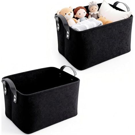 Felt Storage Basket Black with Handles 34 x 24 x 20 cm (1/5)