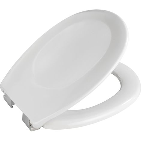 WENKO Abattant WC avec frein de chute 'Easy Close' Savio, fixation plastique chromé, antibactérien, Duroplast, 35 x 44.5 cm, Blanc (1/5)