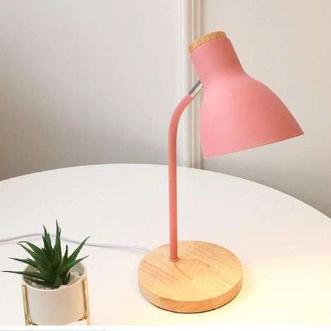 Lampe de table en bois E27 avec tête orientable, lampe de bureau rétro pour chambre et bureau (1/5)