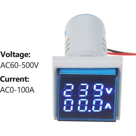 Mini Voltampèremètre Numérique Carré Voltampèremètre Ampèremètre Voltmètre Double Affichage LED Indicateur de Tension et de Courant Moniteur Panneau AC AC60-500V AC0-100A (1/5)