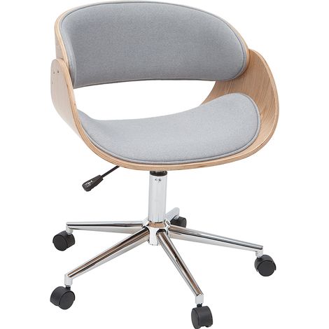 Silla de escritorio tejido gris claro y madera clara con ruedas BENT