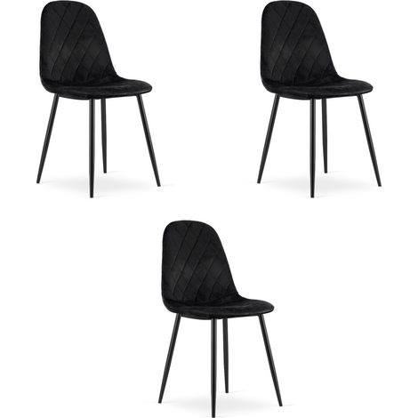 Set di 3 Sedie Asti in Velluto Nero e Metallo (1/5)