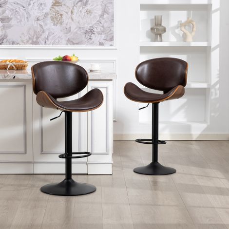 Tabourets de bar pivotants (lot de 2) – Tabourets de bar en bois courbé réglables en hauteur, dotés d'un revêtement en similicuir (PU), de dossiers ergonomiques et de repose-pieds adaptés aux bars et (1/5)