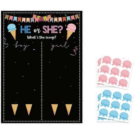 Dekorationen für die Gender-Reveal-Party mit Eis, Poster für ein Abstimmungsspiel zur Babyparty, Accessoires für die Babyparty, interaktives Poster.