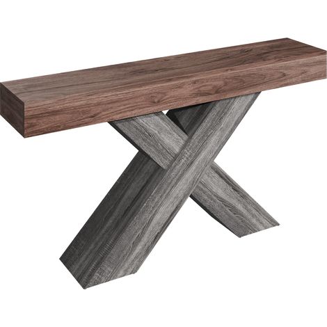 Schmaler Konsolentisch mit X-Beinen in Walnuss-Holzoptik, Spanplatte, 140 x 30 x 80 cm (1/5)