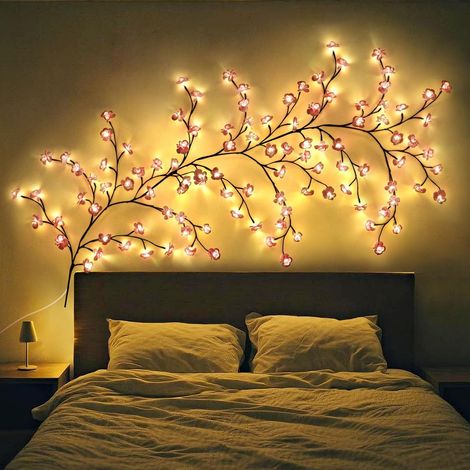 1 Guirlande Lumineuse,96 LED,Fleurs De Cerisier,Branches Flexibles,8 Modes,Décoration Murale Intérieure