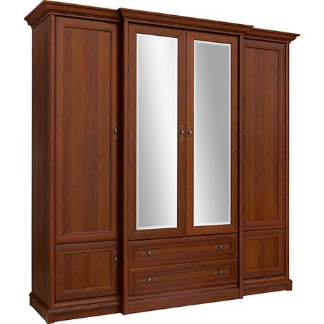 Pegane – Armoire châtaigne 6 portes 2 tiroirs avec miroir – Longueur 227 cm x Profondeur 53-65,5 cm x Hauteur 225 cm – Panneau de particules décor papier (1/5)