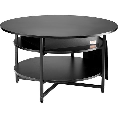 Table basse ronde relevable 90 cm noire avec rangements pratiques, parfaite pour votre salon moderne. (1/5)