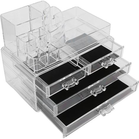 Boîte de rangement cosmétique transparente multifonction, organiseur de bijoux et petits objets, coffret de maquillage empilable (1/5)
