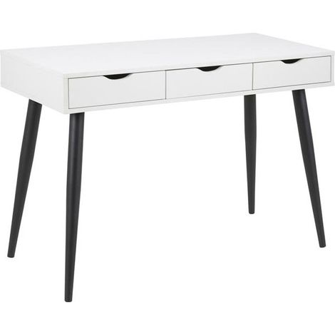 Nete Schreibtisch mit 3 Schubladen in weiss und schwarzen Metallbeinen.