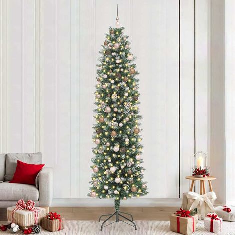 vidaXL Árbol Navideño Artificial Delgado Verde y blanco 240 cm (1/5)