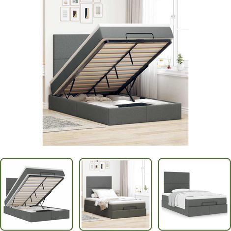 vidaXL Stauraum - Ottoman-Bett mit Matratze Dunkelgrau 120x190 cm Stoff (1/5)