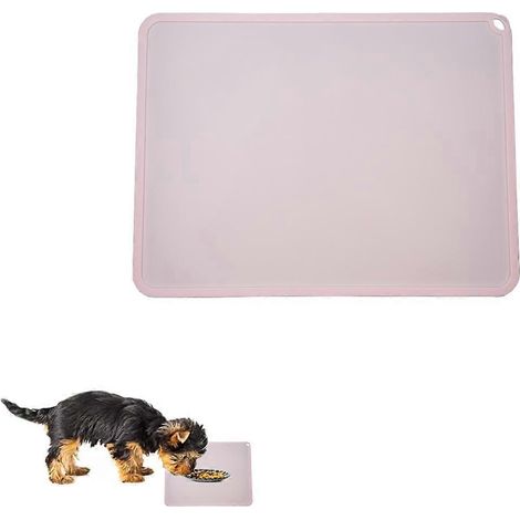 Tapis d'alimentation imperméable en silicone pour animaux, antidérapant, avec rebord pour éviter les débordements de nourriture et d'eau - Rose (1/5)