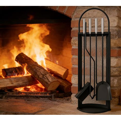 Ensemble de 5 pièces pour cheminée avec poignées en acier inoxydable 22x16x67cm Accessoires pour brûleur à bois Kit d'outils de cheminée Noir (1/5)